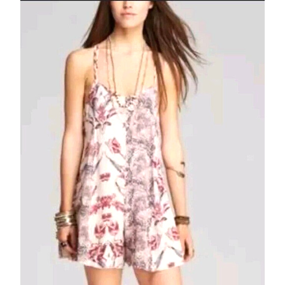 Free People Romper Womens Small Trapeze Bohemian Rayon Strappy Back Lace Up Side - Picture 8 of 12